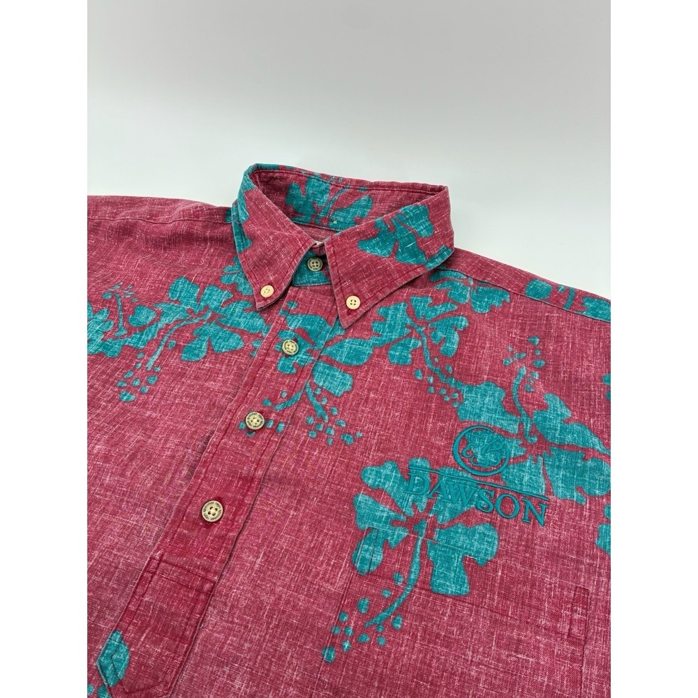 Reyn Spooner Pullover Aloha Shirt Small Pink Floral Hawaiian Dawson Logo USA
